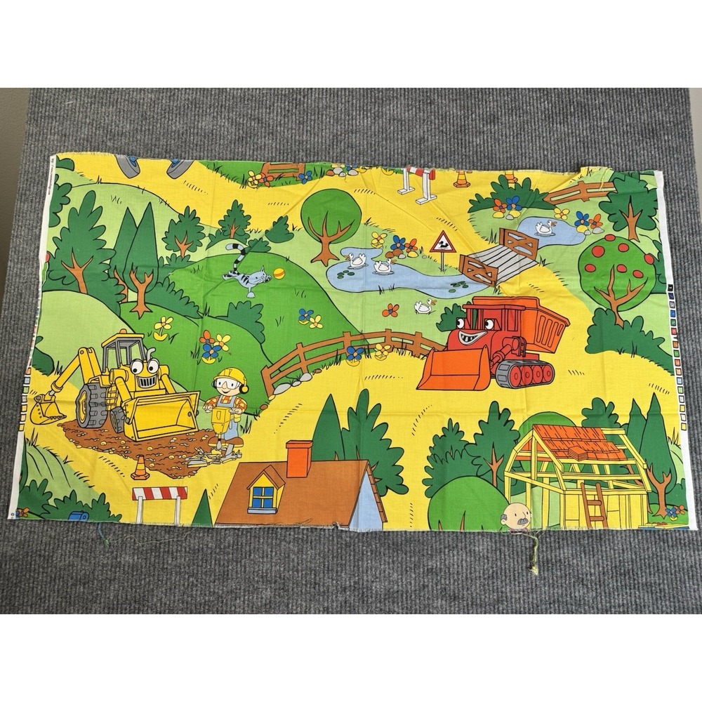 Cotton Bob the Builder Construction Fabric Panel Yellow Green‎ Multicolor